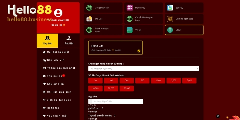 Nạp Tiền Hello88 Qua USDT Cực Đơn Giản